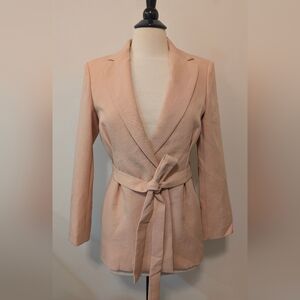 Maje Vasile Long Line Women's Rose Pink Blazer Jacket With Belt in Size 4 (36)